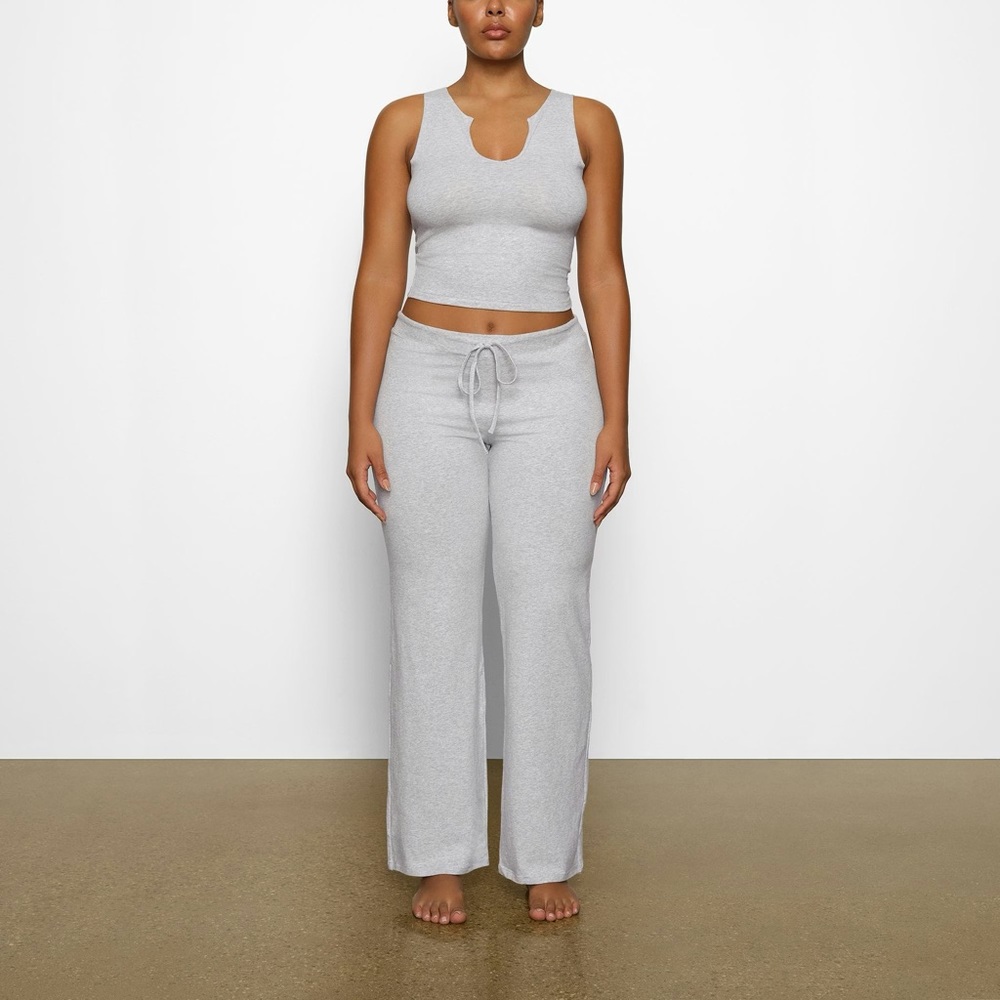 Skims COTTON JERSEY STRAIGHT LEG PANT | LIGHT HEATHER GREY